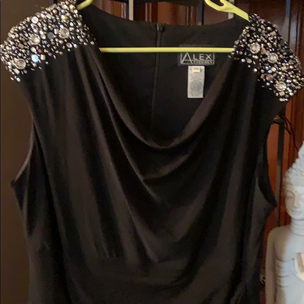 Alex evenings black dress with jeweled shoulders